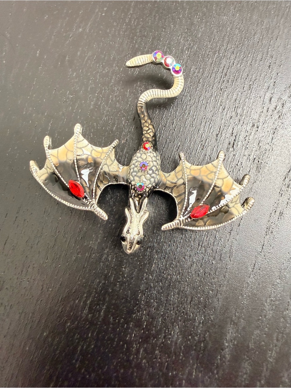 Silver Dragon Wall Accent with Red Gem Accents